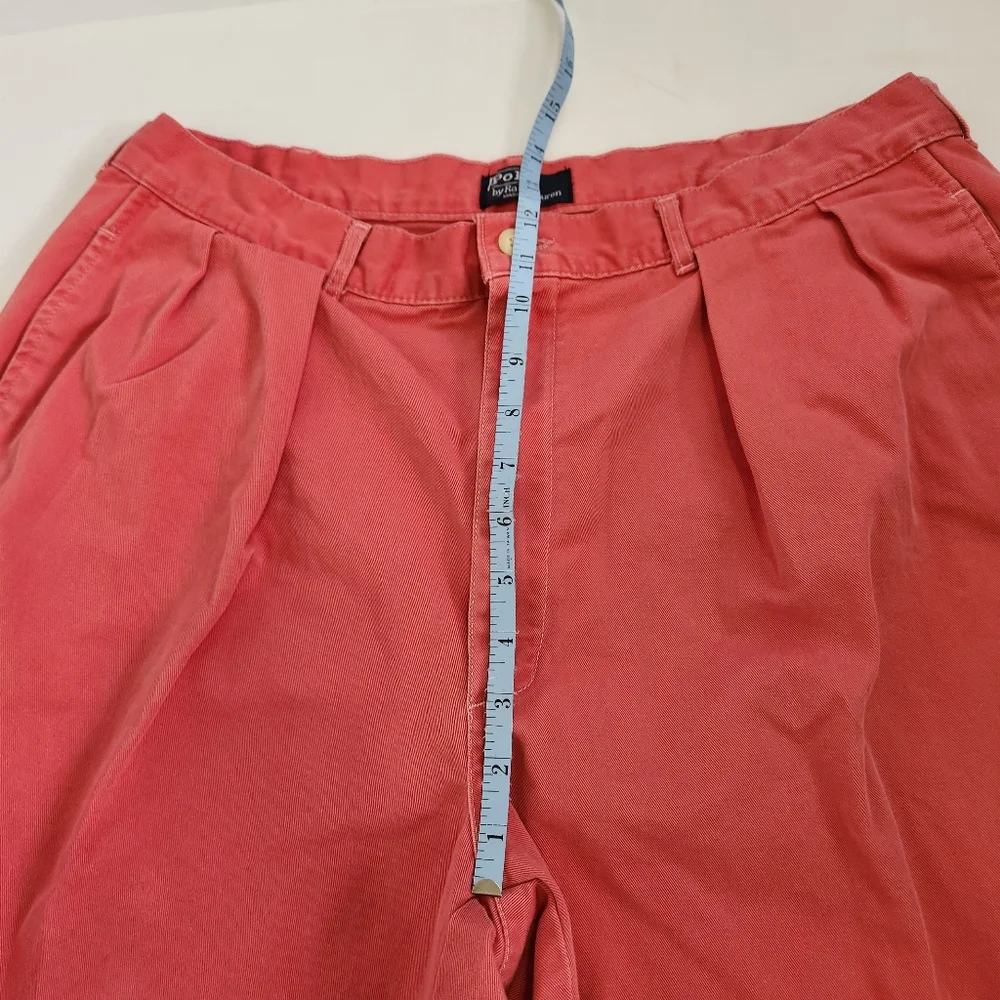 Polo Ralph Lauren Vintage Tyler Shorts Regular Fit Cotton Pleated Red Pink  36